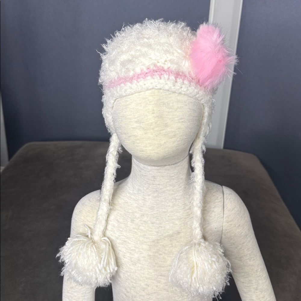 Daisy Baby Girls Infant Beanie Hat White Pink Photography 0-6 months NEW